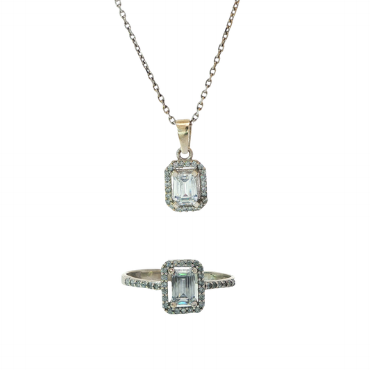 Set Weißgold 585 / 14 Karat Kette mit Anhänger und Ring Nr. 6366