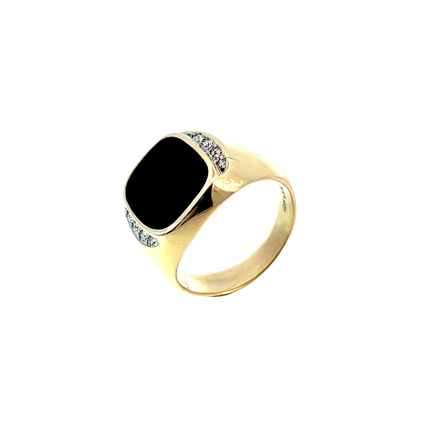 Ring Gelbgold 585 / 14 Karat mit Onyx & Diam. Nr. 6465