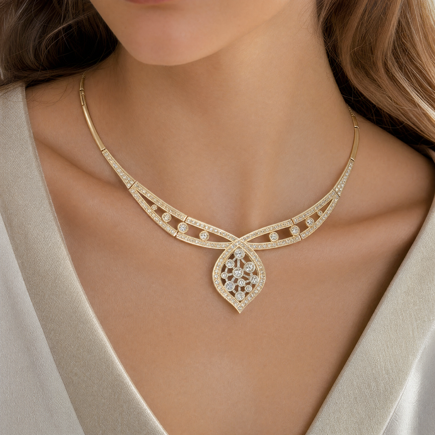 Collier Bicolor 585 / 14 Karat mit Zirkonia L. ca. 46 cm Nr. 7062