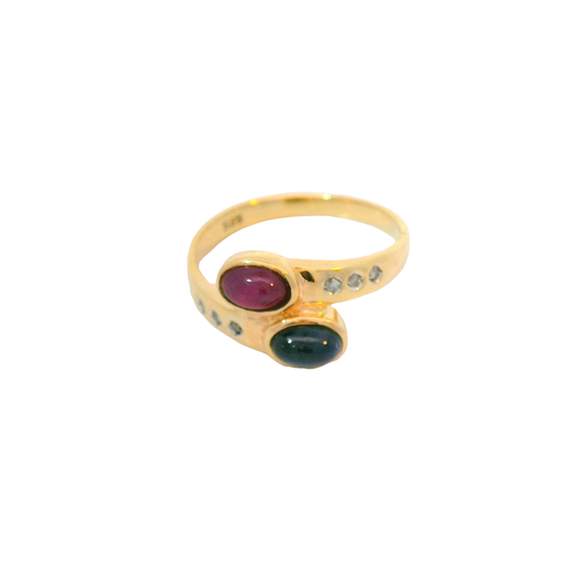 Ring Gelbgold 585 / 14 Karat mit Brill. Rubin, Saphir Gr. 59 Nr. 6800