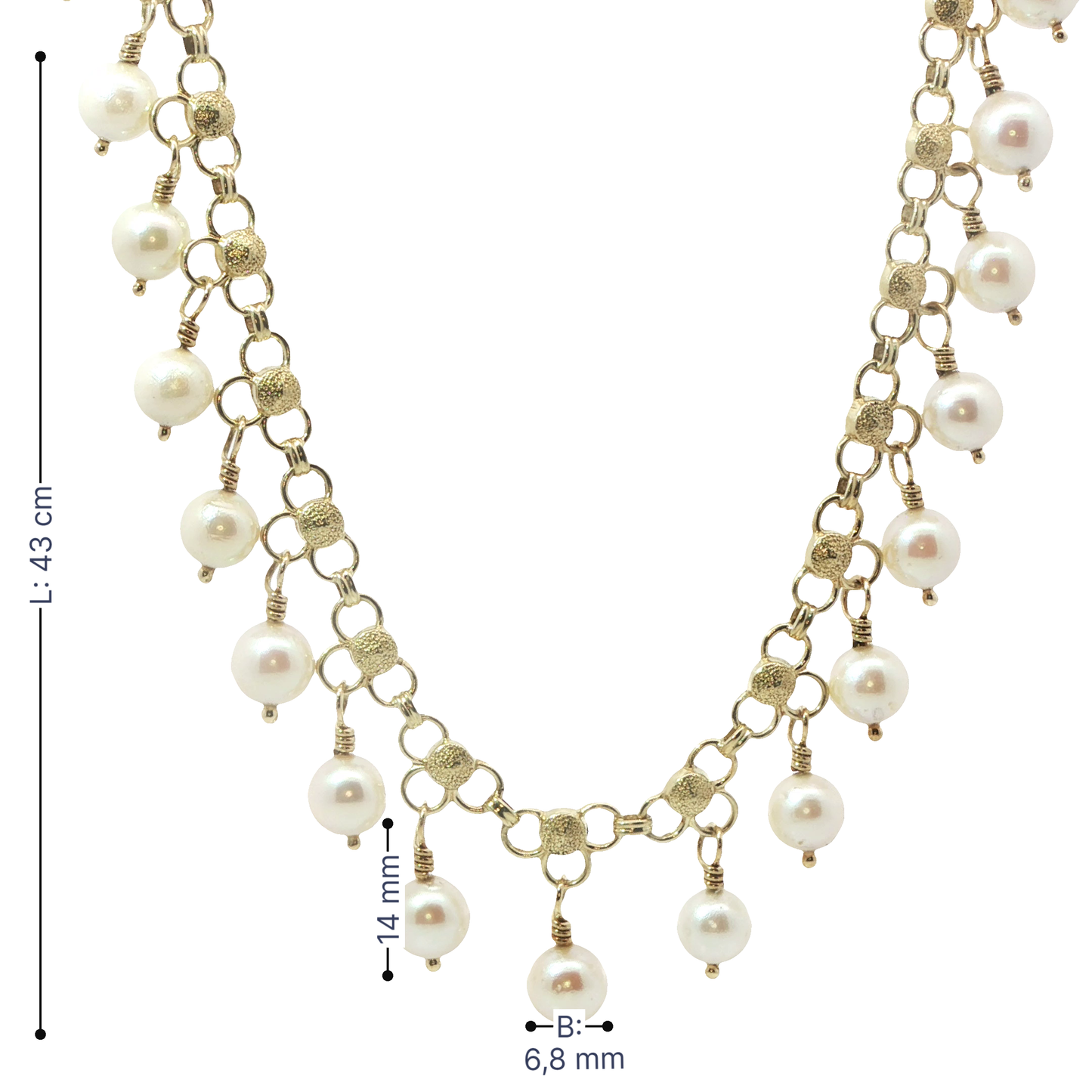 Goldkette Gelbgold 585 / 14 Karat mit Perlen L: 43 cm Nr. 6870