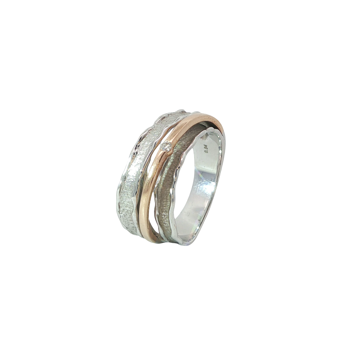 Ring Bicolor 585 / 14 Karat mit Brill. 0,04 ct Gr. 60 Nr. 6726