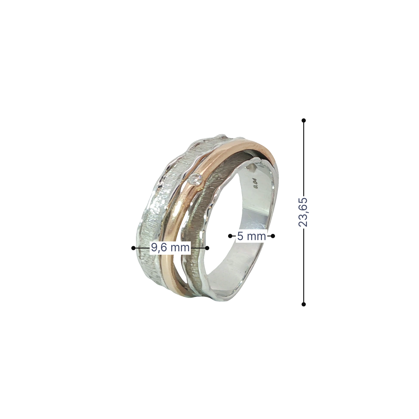 Ring Bicolor 585 / 14 Karat mit Brill. 0,04 ct Gr. 60 Nr. 6726