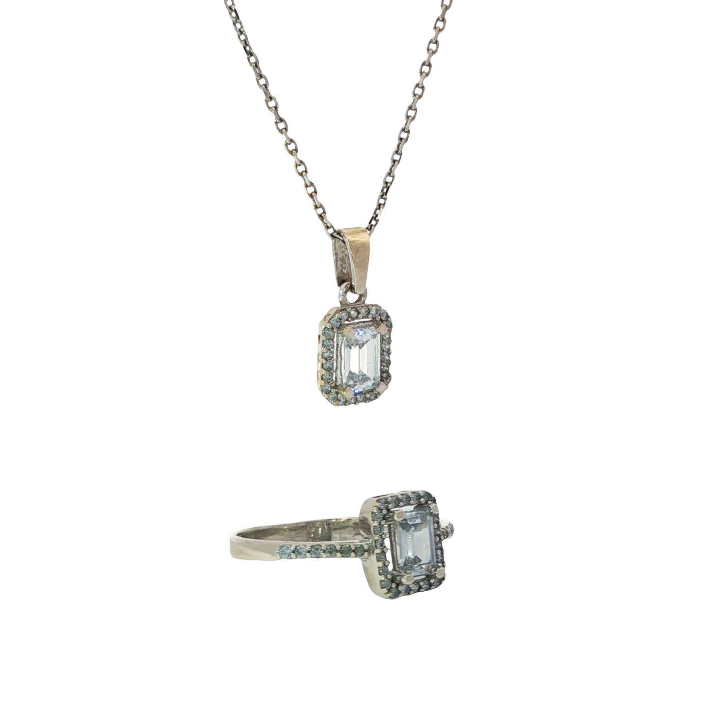 Set Weißgold 585 / 14 Karat Kette mit Anhänger und Ring Nr. 6366