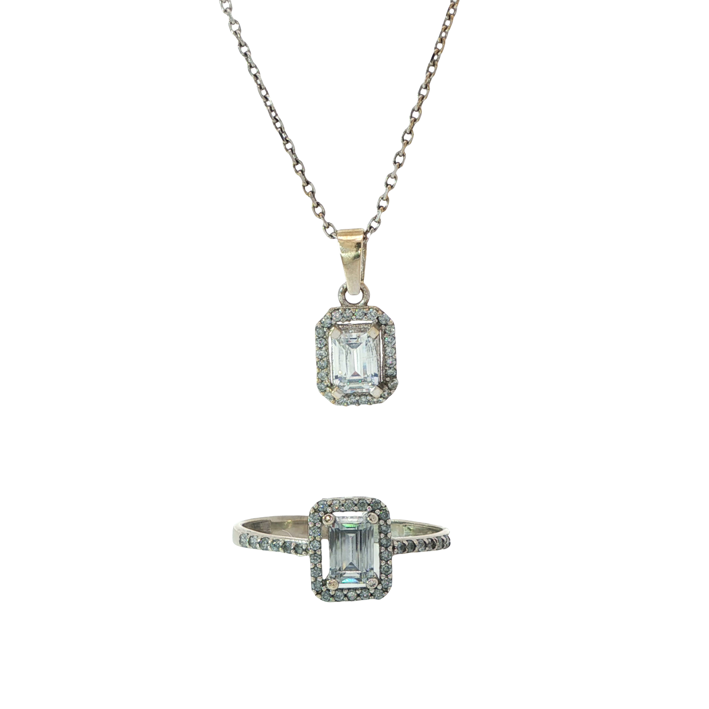 Set Weißgold 585 / 14 Karat Kette mit Anhänger und Ring Nr. 6366