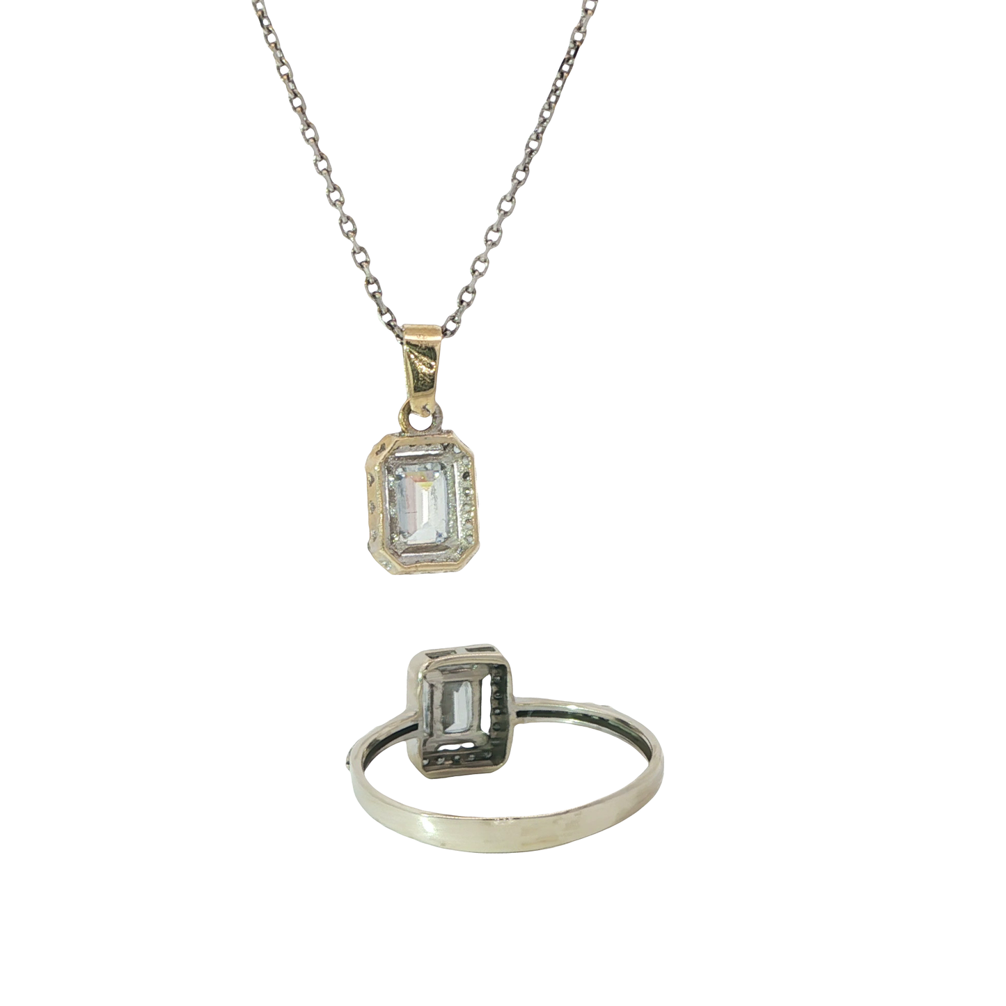 Set Weißgold 585 / 14 Karat Kette mit Anhänger und Ring Nr. 6366