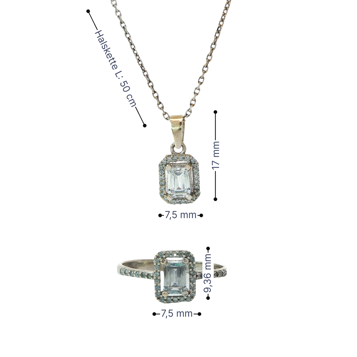 Set Weißgold 585 / 14 Karat Kette mit Anhänger und Ring Nr. 6366