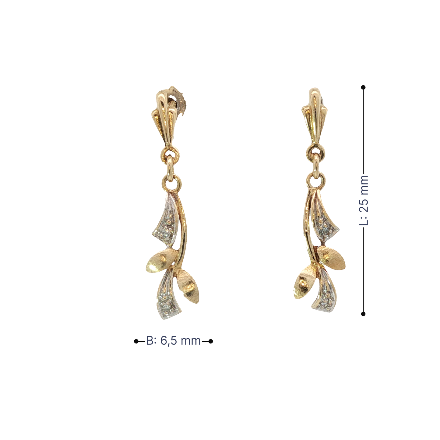 P. Ohrhänger Bicolor 750 / 18 Karat mit Diamant L: 25 mm Nr. 6925