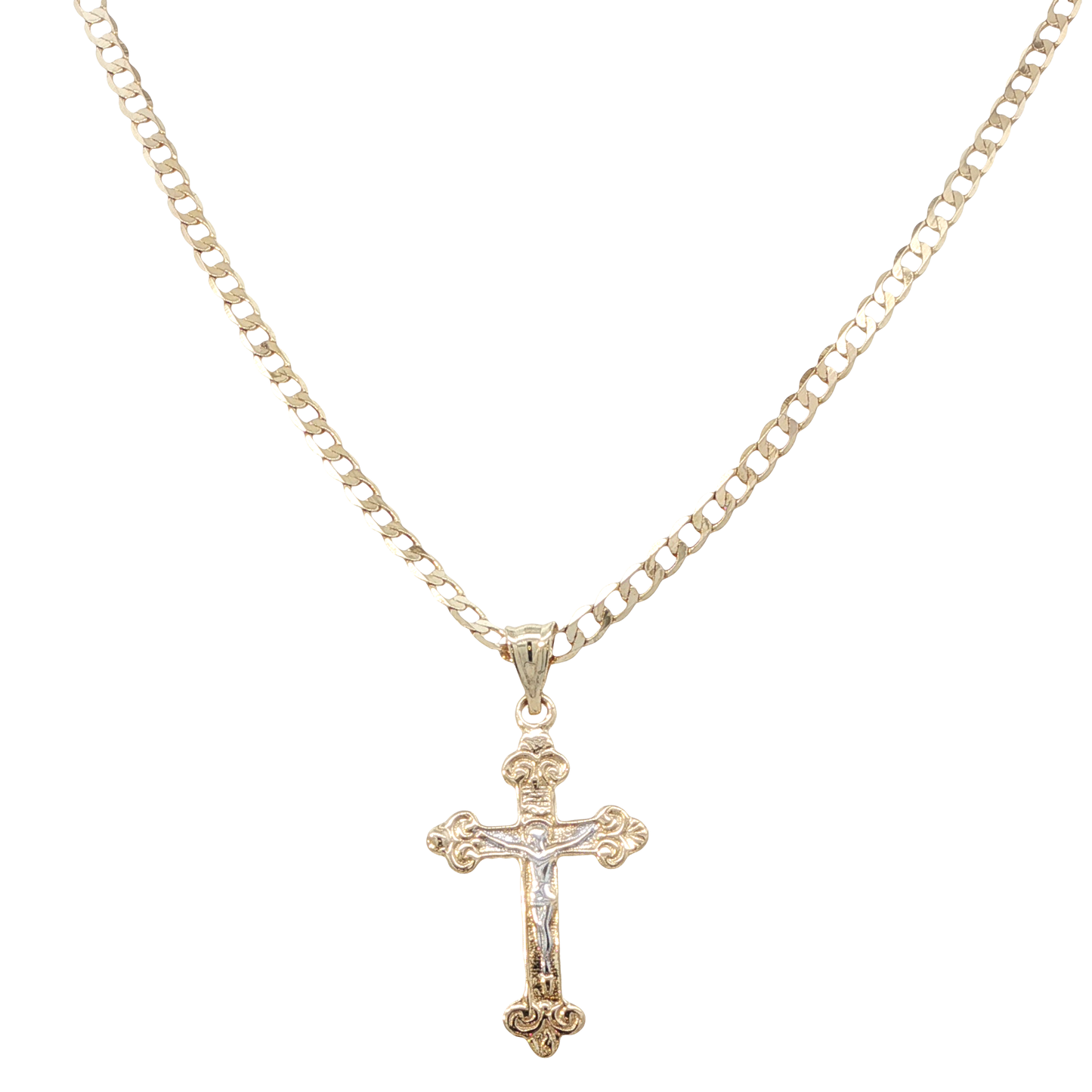 Kette mit Kreuzanhänger Bicolor 585 / 14 Karat L: 50 cm Nr. 6946