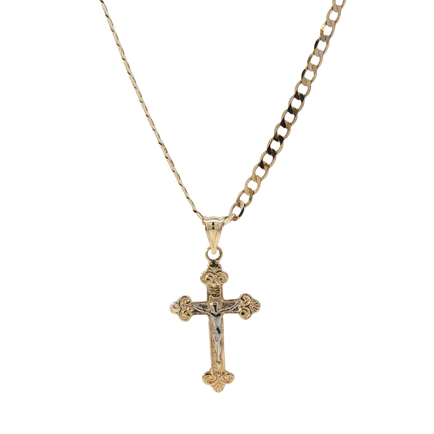 Kette mit Kreuzanhänger Bicolor 585 / 14 Karat L: 50 cm Nr. 6946