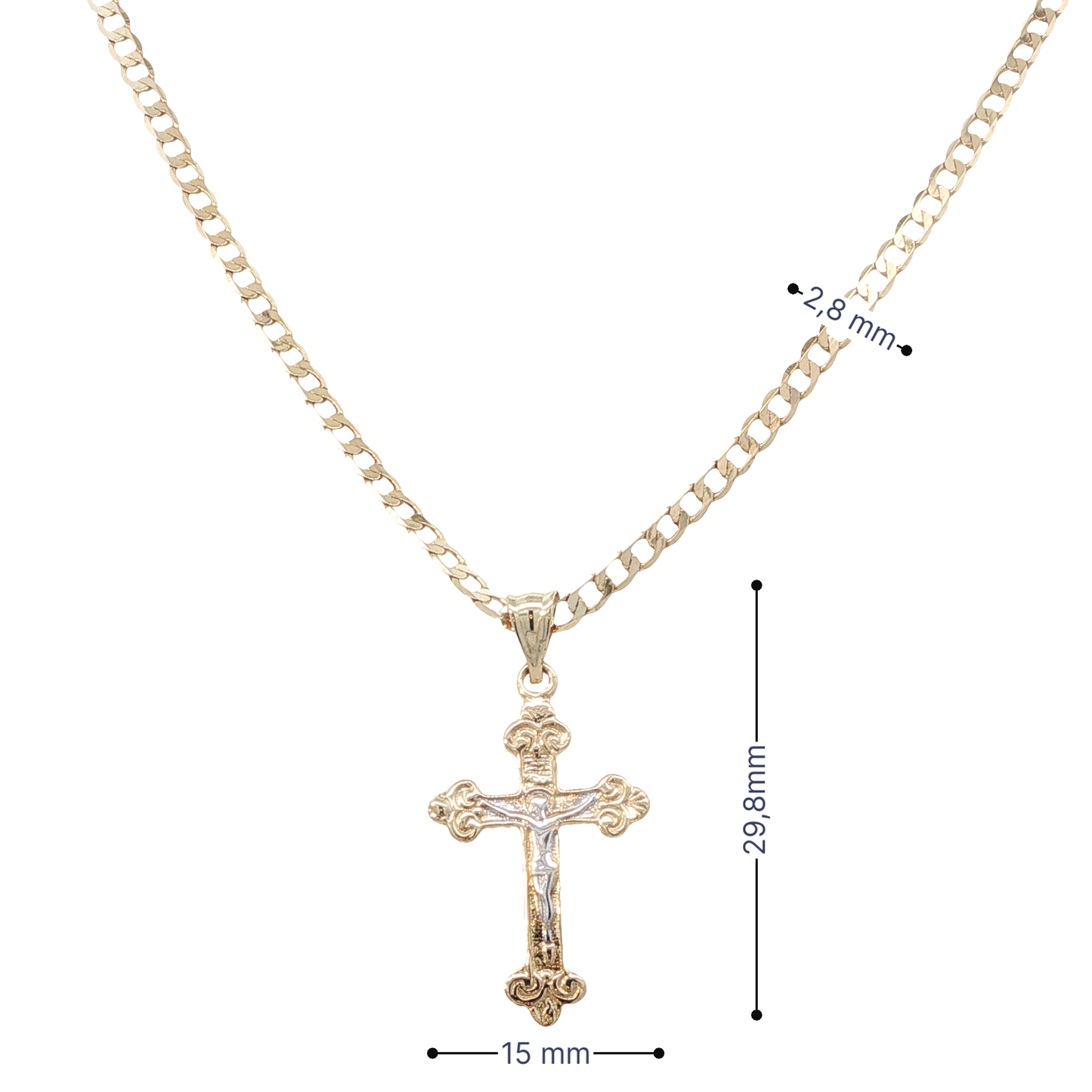 Kette mit Kreuzanhänger Bicolor 585 / 14 Karat L: 50 cm Nr. 6946