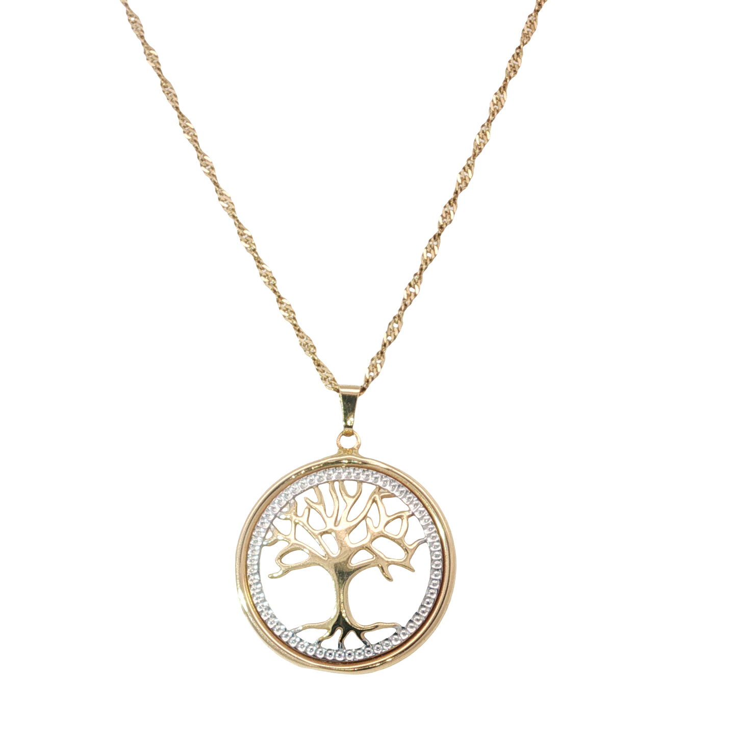 Kette mit Anhänger "Baum" Bicolor 585 / 14 Karat L: 56 cm Nr. 7094