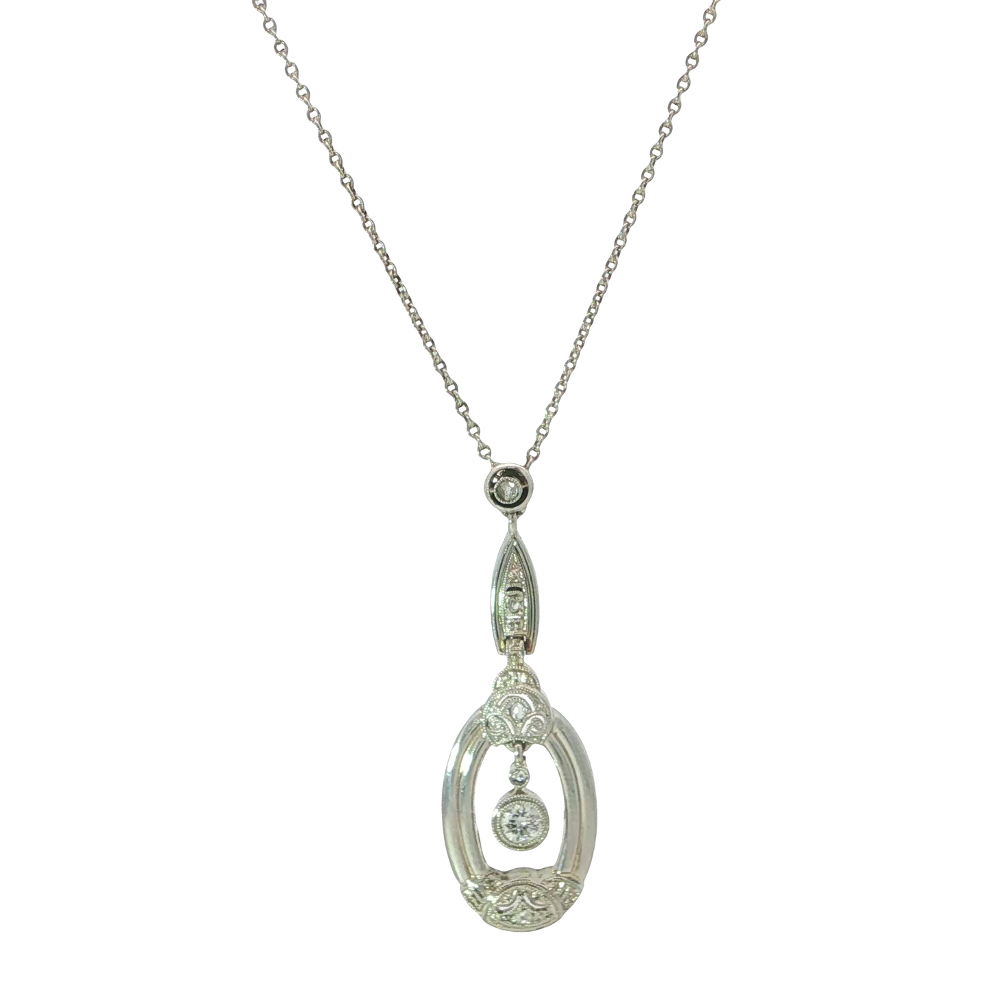 Kette mit Anhänger "Art-Déco" Weißgold 585 / 14 Karat L: 44 cm Nr. 7216