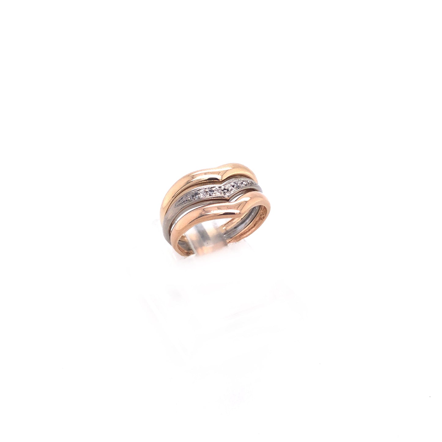 Ring Gold 585/14k Damenring Tri-color mit Diamanten Gr.55
