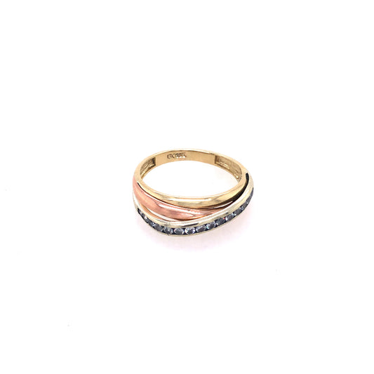 Ring Tricolor 585 / 14 K mit weißen Farbsteinen Gr.56 Nr. 3957