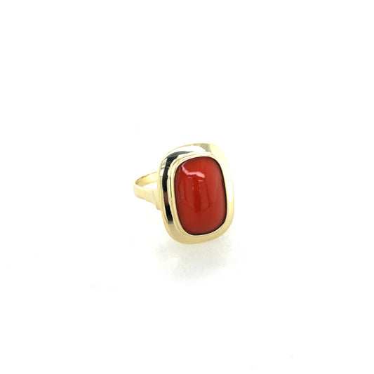 Ring mit vierckiger Koralle, Gold 585 / 14k Gr.57 Nr. 4756