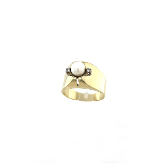 Ring Gold 585 / 14k Gr.58 , mit Diamanten und Perle Nr. 4804