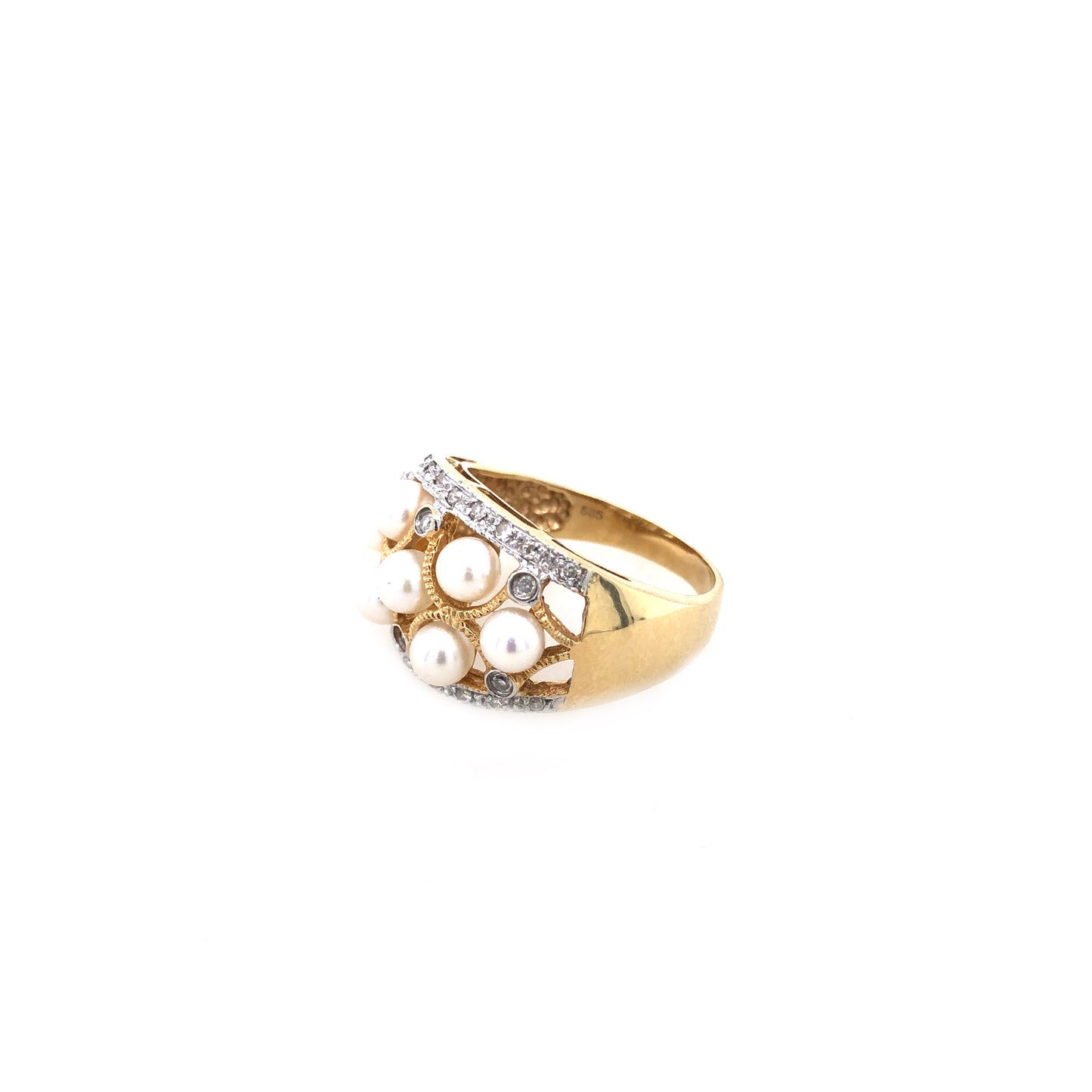 Ring Gold 585 / 14k Perlenring mit Brillanten Damen Gr.57