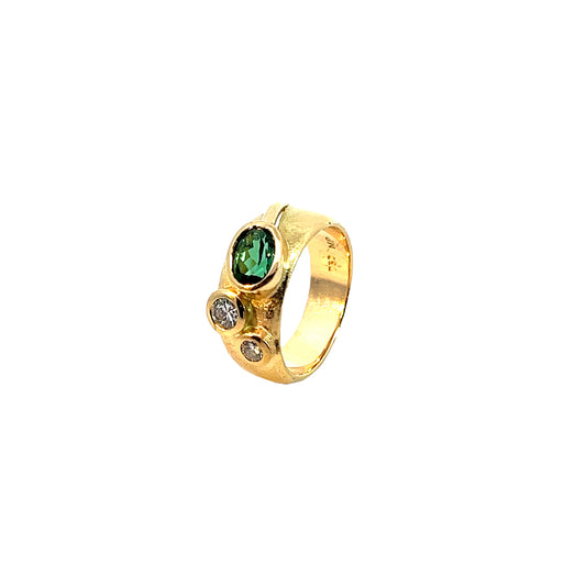 Ring Gelbgold 750 / 18 Karat mit Turmalin & Brillanten Gr. 49 Nr. 5904