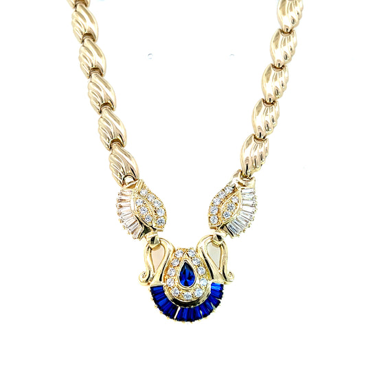 Collier Gelbgold 585 / 14 Karat blaue Farbsteine & Zikonia Nr. 6051