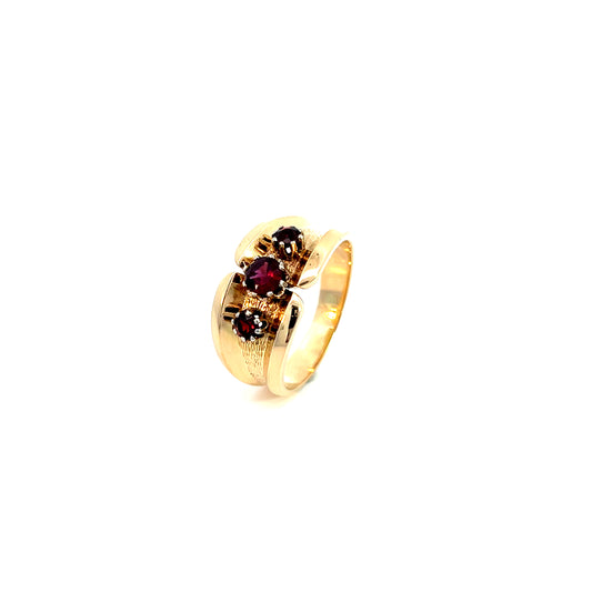 Ring Gelbgold 585 / 14 Karat mit roten Farbsteinen Gr. 61 Nr. 6172