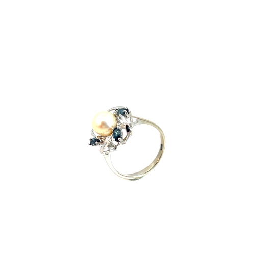 Ring Weißgold 750 / 18 mit Perle & Saphir Gr. 56 Nr. 6324