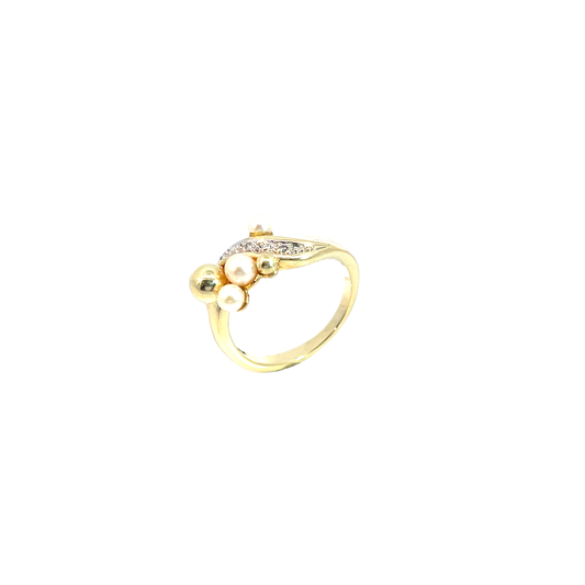 Ring Gelbgold 585 / 14 Karat mit Perlen & Diam. Nr. 6326