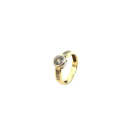 Solitärring Bicolor 585 / 14 Karat mit Brill. 0,85ct Nr. 6335