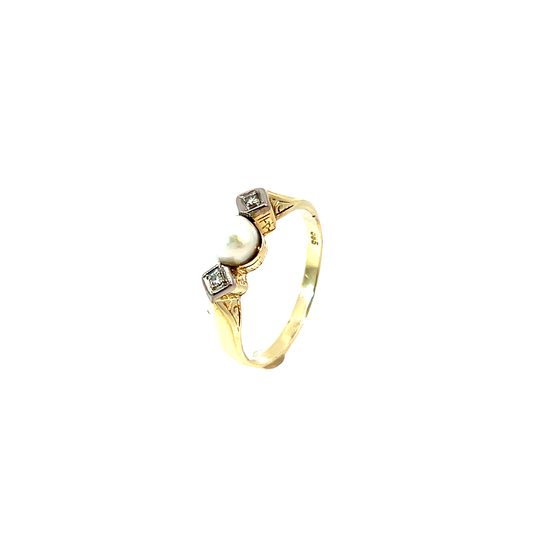 Ring Bicolor 585 / 14 Karat mit Perle Gr. 58 Nr. 6499