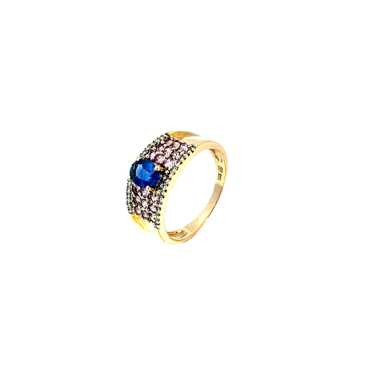 Ring Gelbgold 585 / 14 Karat mit Saphiren & Brill. Nr. 6614