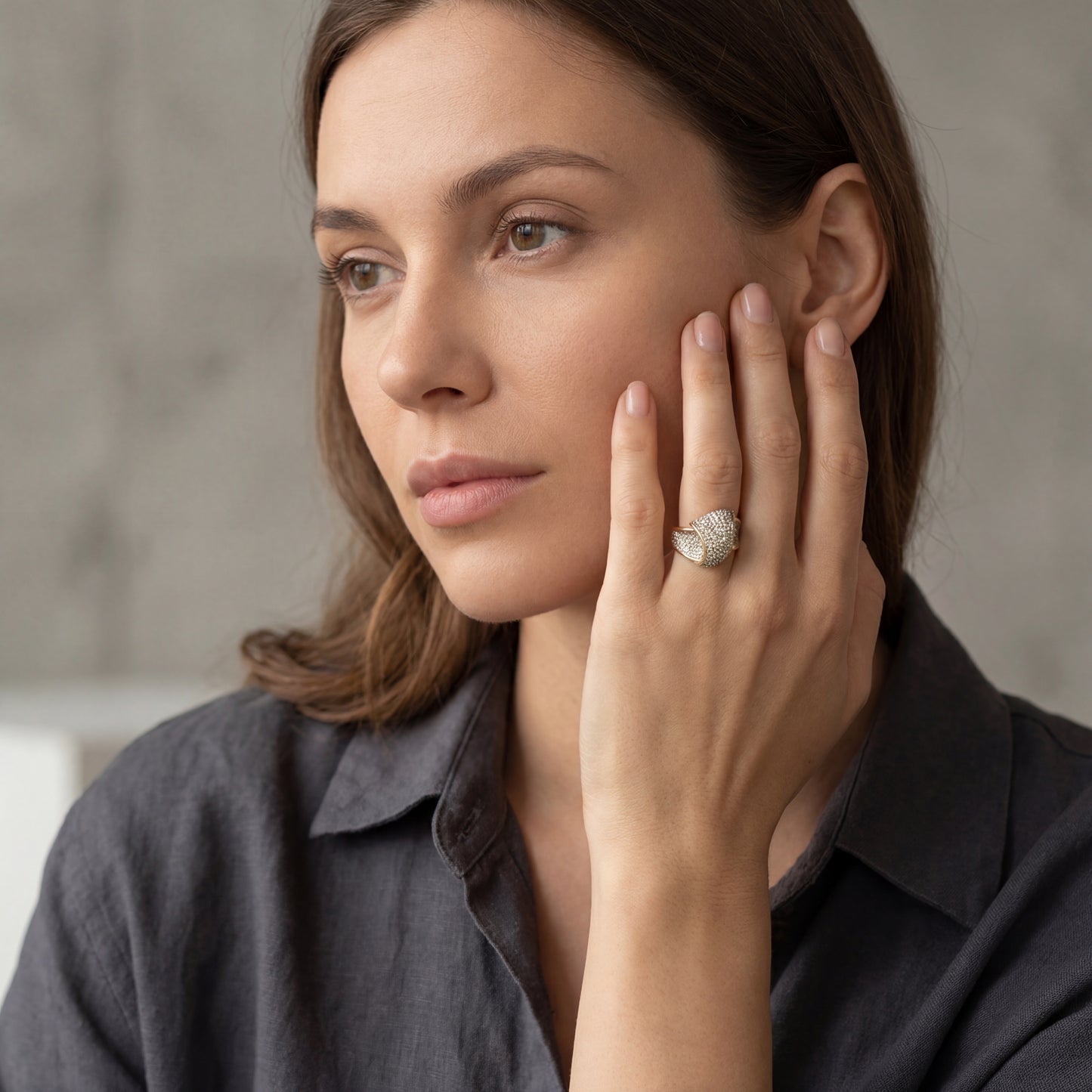 Ring Gelbgold 585 / 14 Karat mit Diamant Meleé 0,5 ct Gr. 54 Nr. 6826