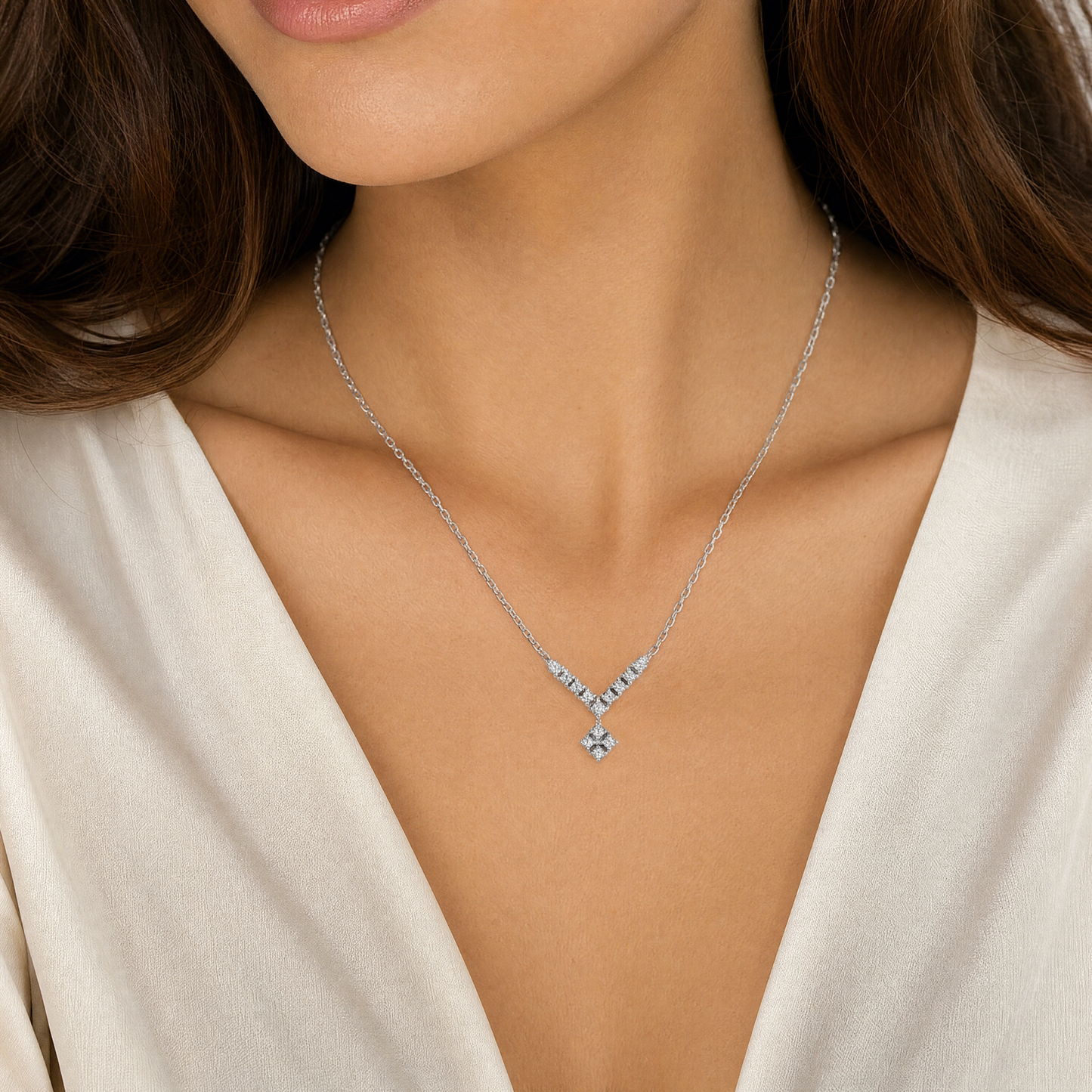 Kette mit Anhänger Weißgold 585 / 14 Karat mitBrill. L: 43 cm Nr. 7128