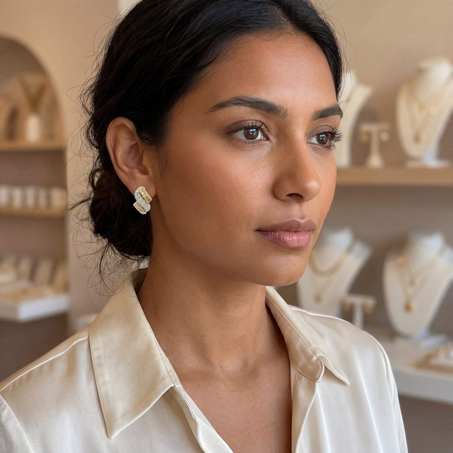 P. Ohrstecker Bicolor 585 / 14 Karat L: 14,8 Nr: 6856