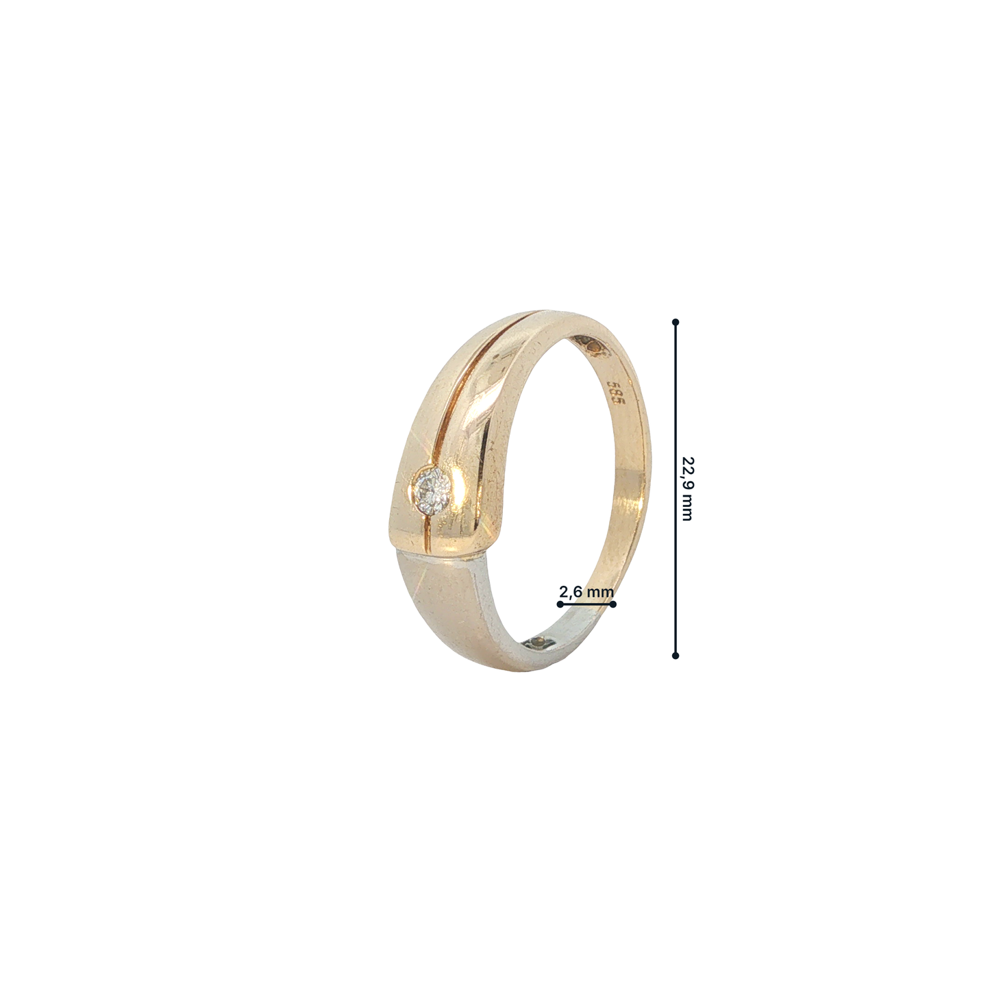 Ring Bicolor 585 / 14 Karat mit Brill. Gr. 58,5 Nr. 6823