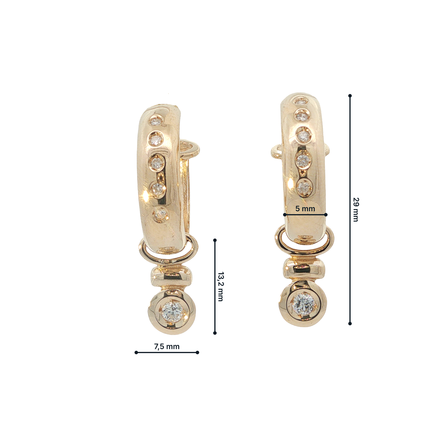 P. Ohrhänger Gelbgold 585 / 14 Karat mit Brill. L: 29 mm Nr. 7108