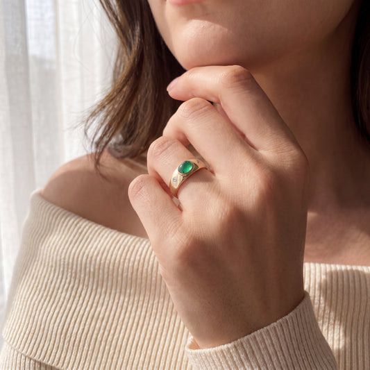 Ring Gelbgold 585 / 14 Karat mit Brill. und Smaragd Gr. 59 Nr. 6803