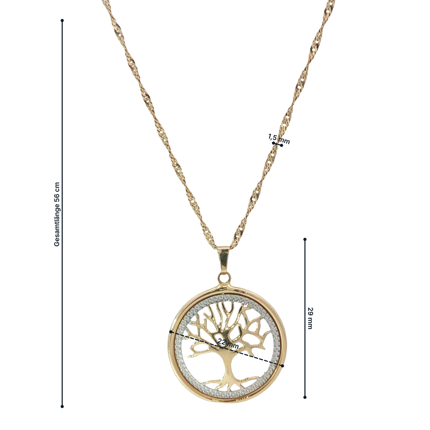 Kette mit Anhänger "Baum" Bicolor 585 / 14 Karat L: 56 cm Nr. 7094