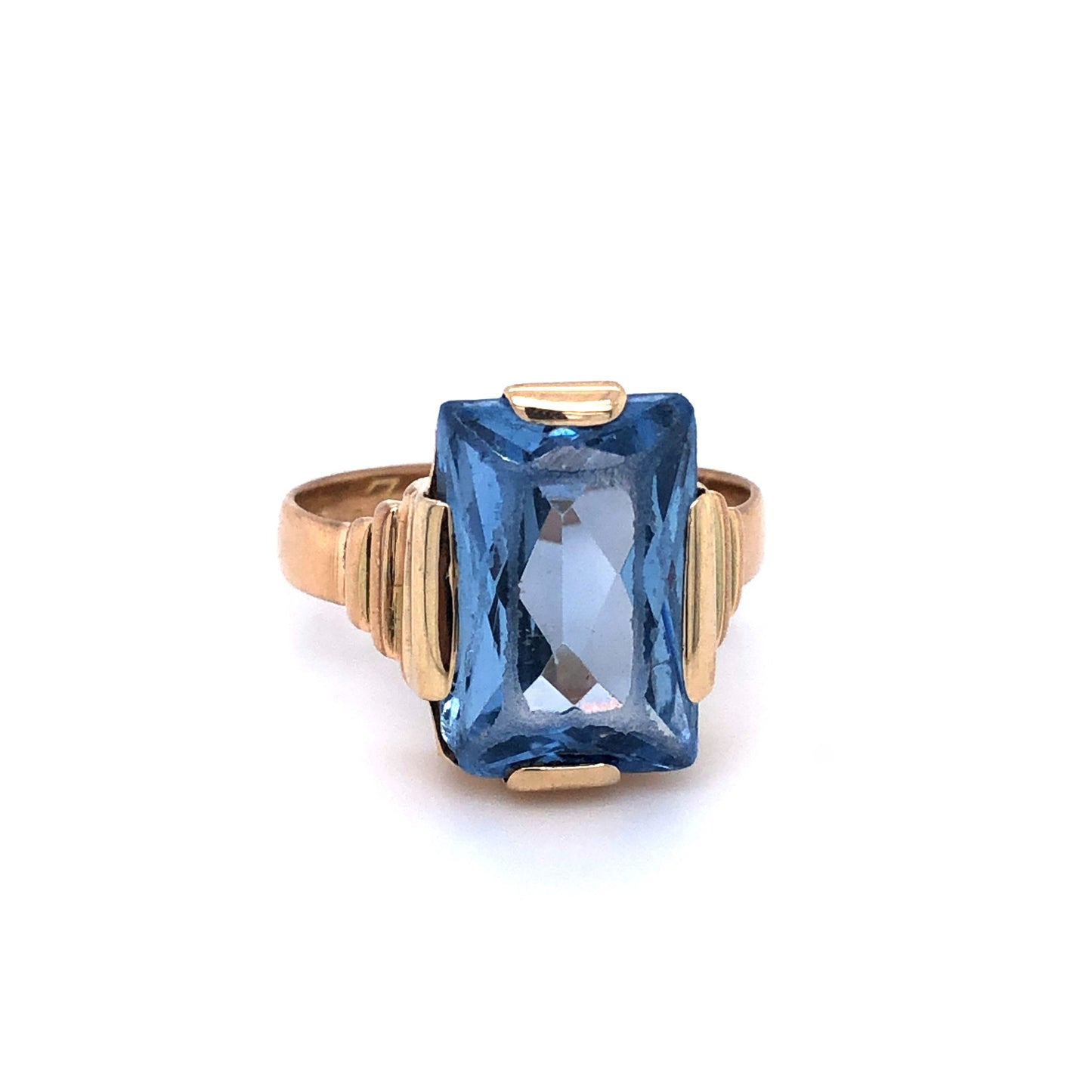 Ring Gold 585 / 14k Damenring mit blauem Farbstein