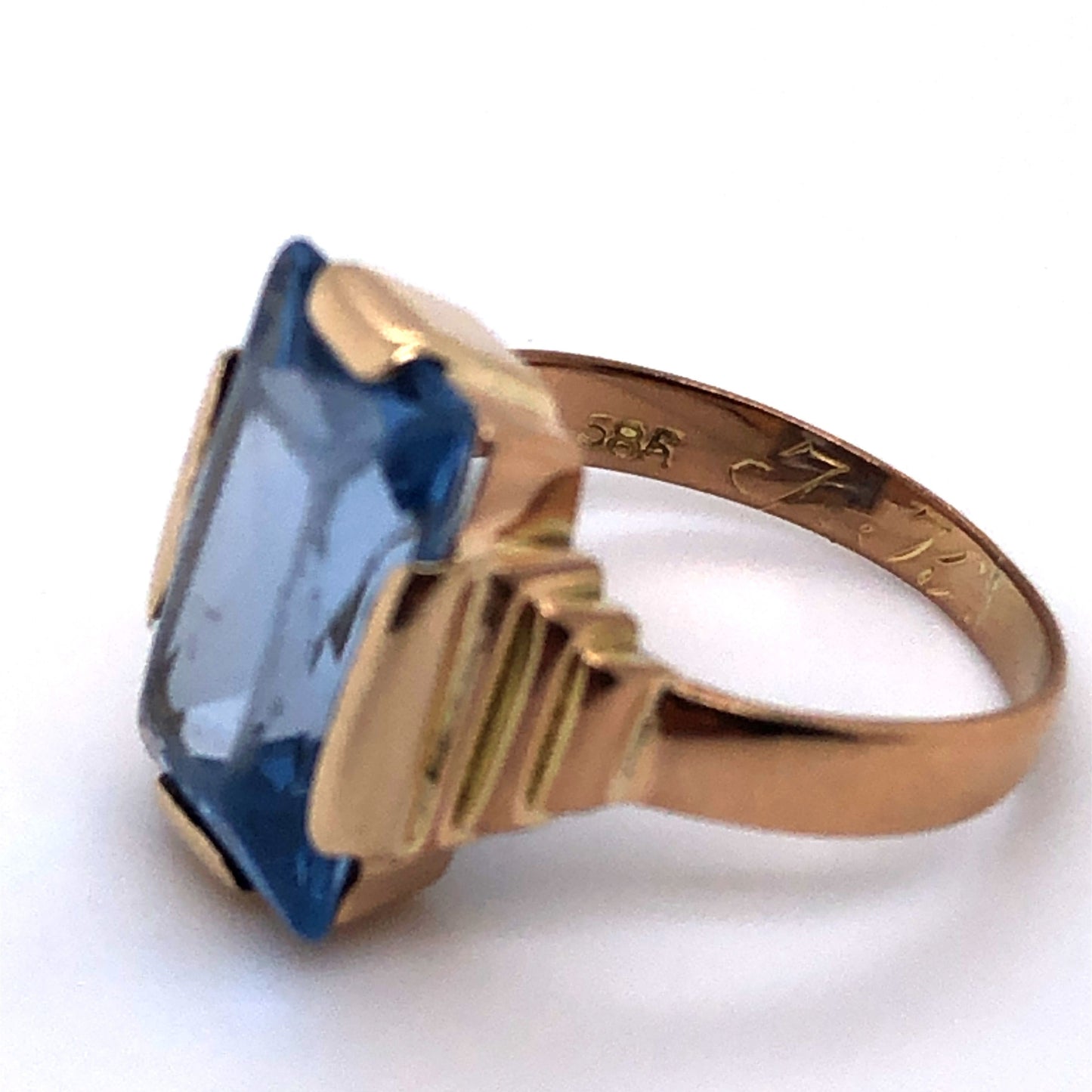 Ring Gold 585 / 14k Damenring mit blauem Farbstein